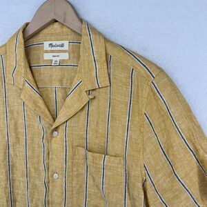 MADEWELL Shirt Mens XS Linen Easy Fit Striped Button Front Short Sleeve Yellow